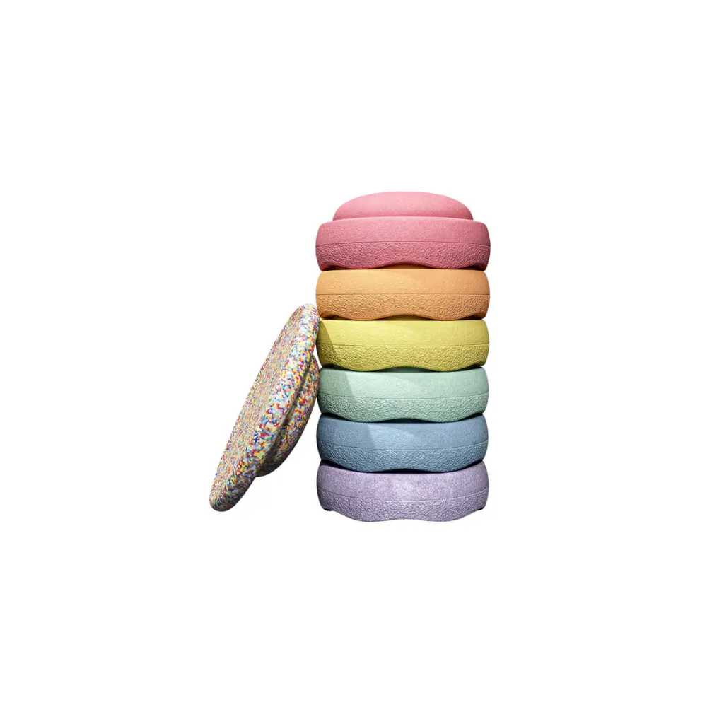 STAPELSTEIN interlocking blocks, pastel confetti rainbow eight-piece set by Citron Grenadine