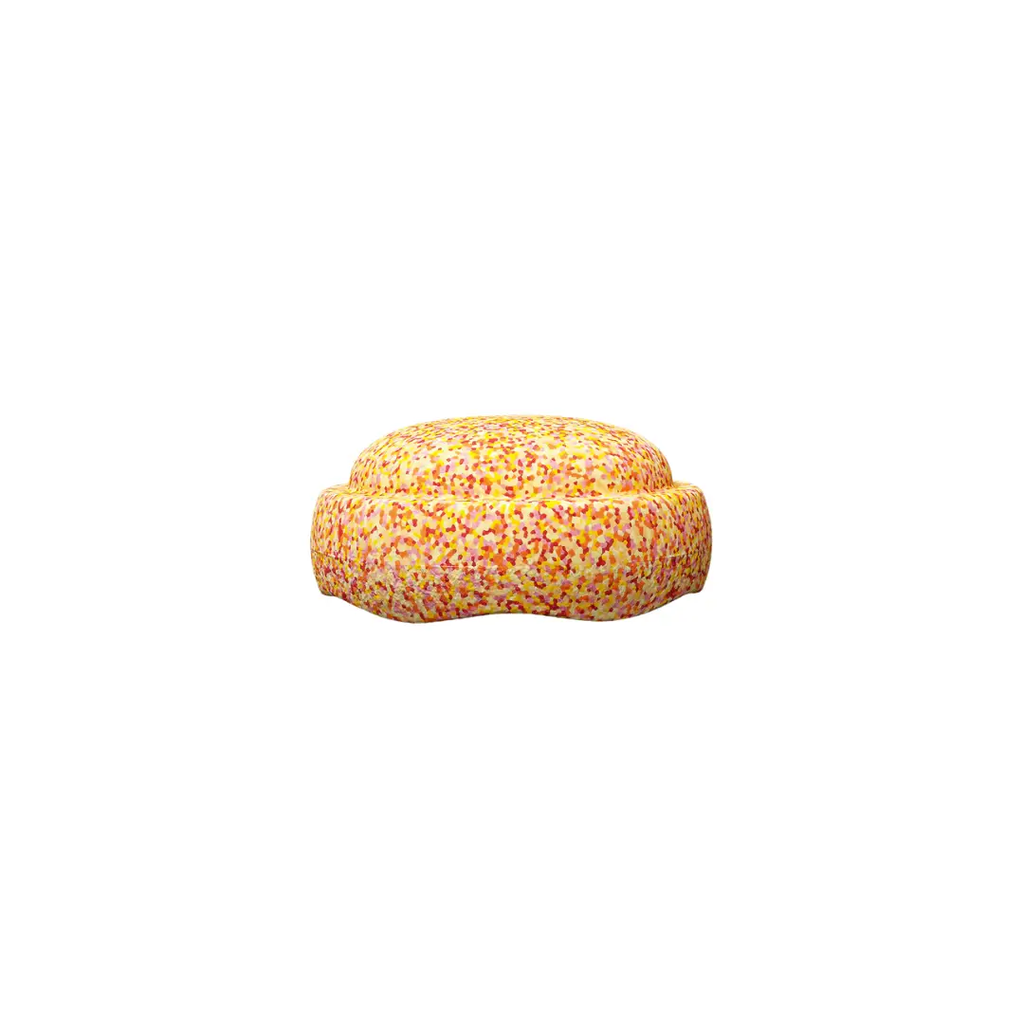 Stapelstein interlocking block cushion, super warm, yellow-pink speckled confetti pattern