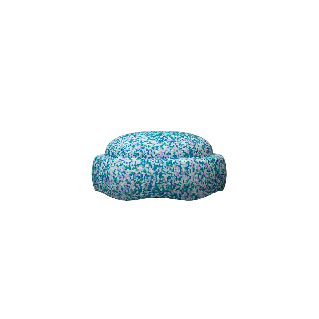 Stapelstein interlocking block seat in Citron Grenadine speckle pattern, blue-teal-purple mix