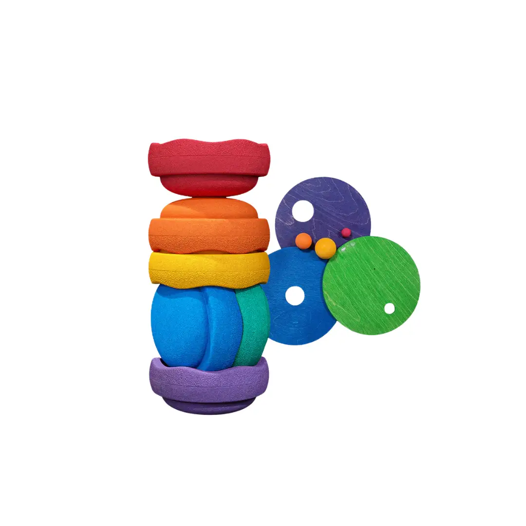 Rolling Discs set from STAPELSTEIN x GRIMMS; colorful foam discs for Citron Grenadine construction toys