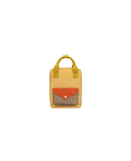 Sac à dos scolaire Sticky Lemon jaune, marque Citron Grenadine, avec poche frontale orange et motif carreaux beige/noir