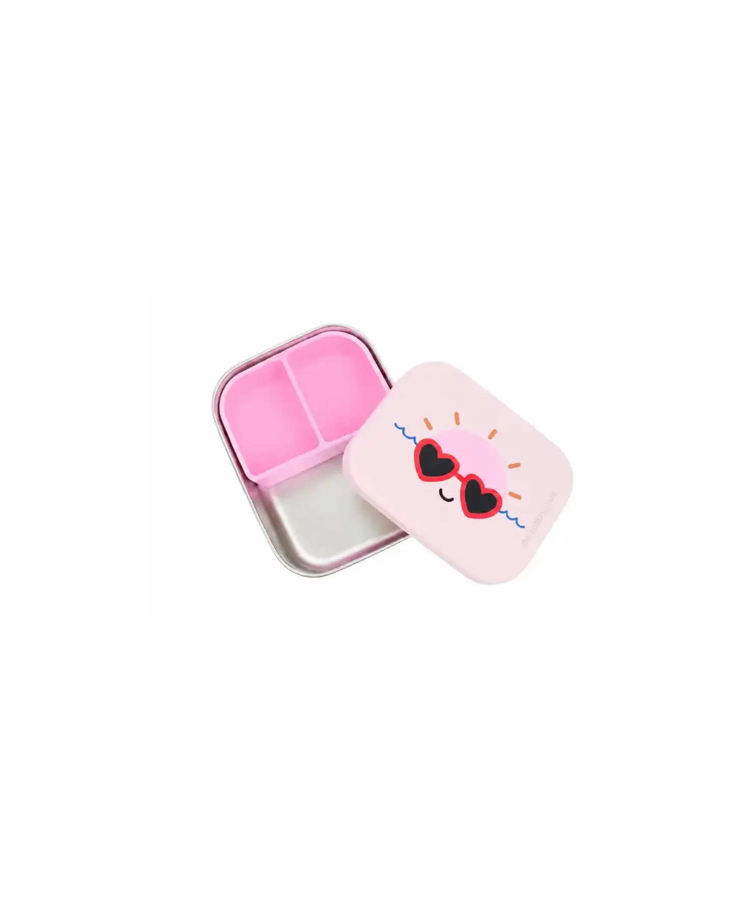 THE COTTON CLOUD lunchbox tin, pink lid with heart sunglasses design by Citron Grenadine