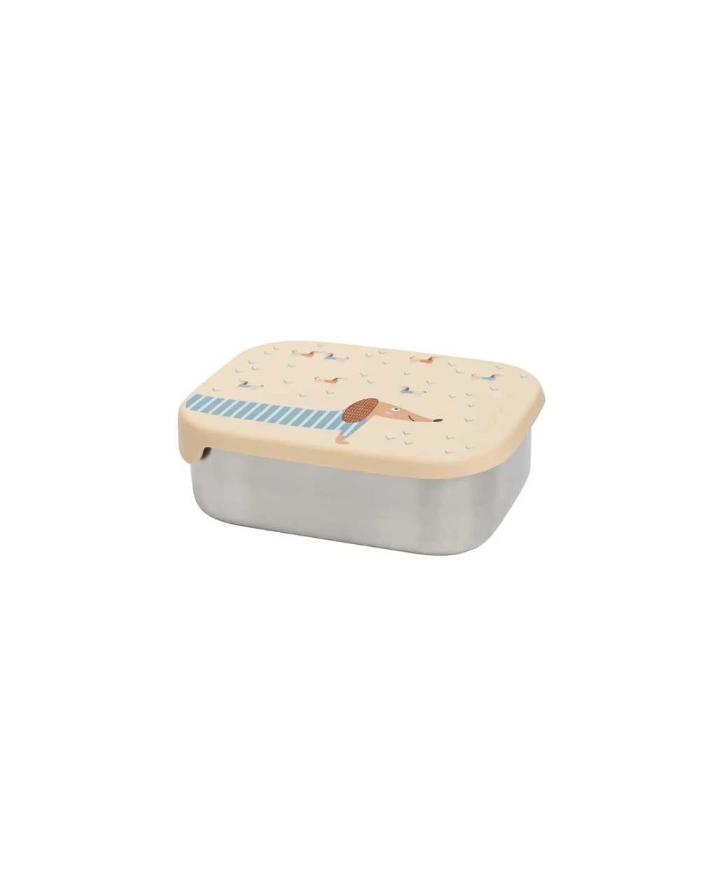 Lunchbox THE COTTON CLOUD by Citron Grenadine; beige lid with dachshund illustration and blue stripe