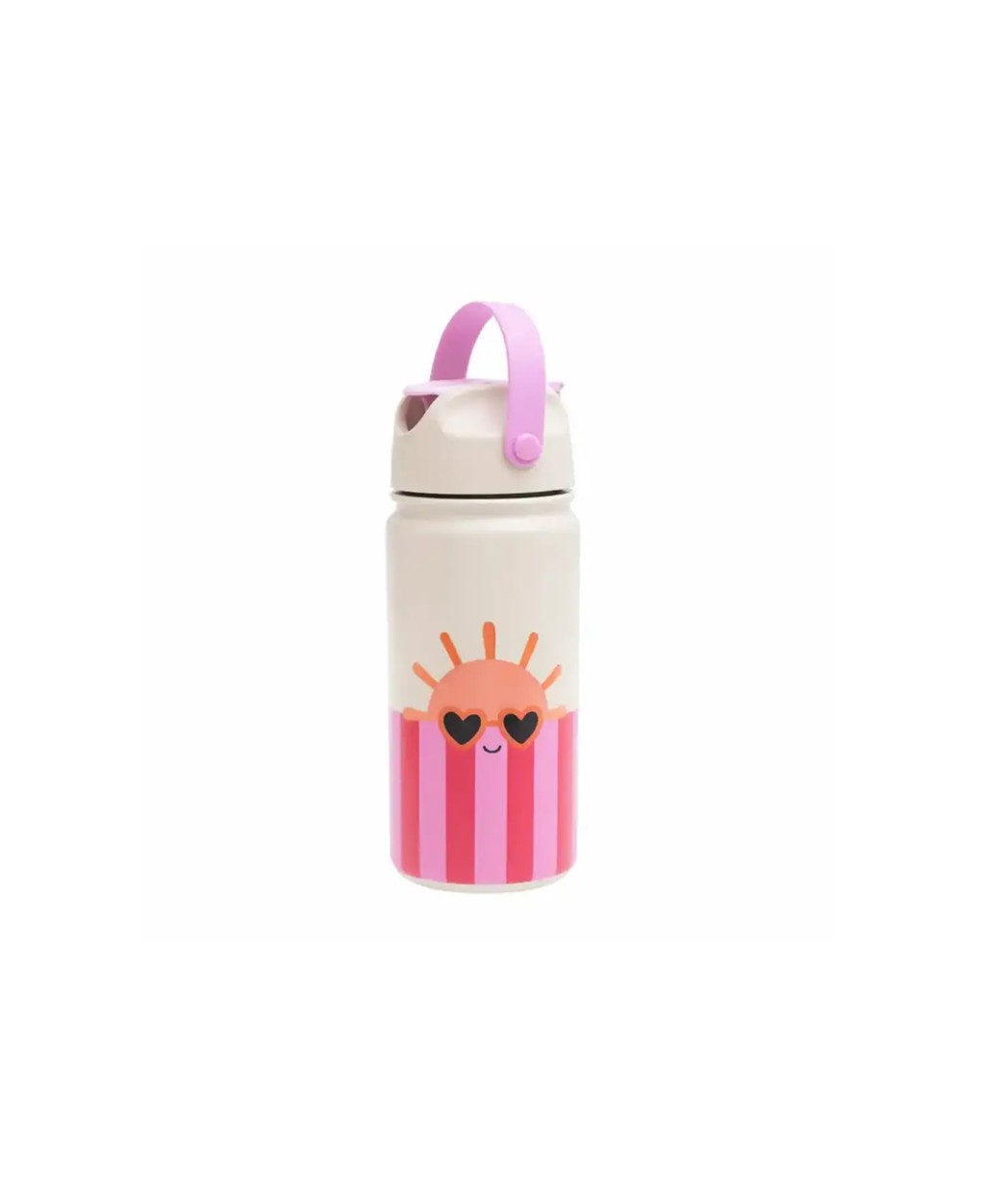 THE COTTON CLOUD gourde isotherme 420 ml crème avec poignée rose et motif soleil
