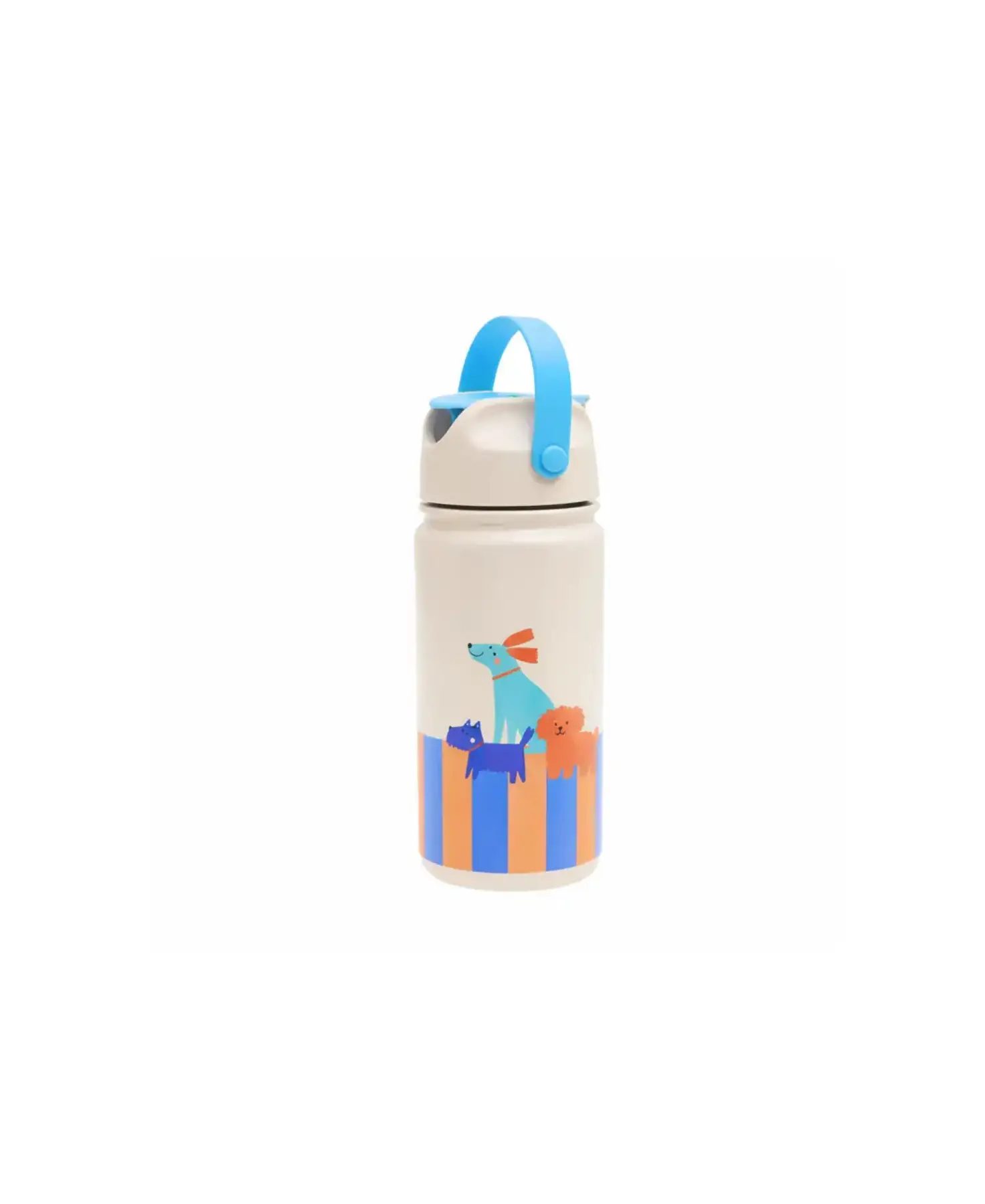 Gourde isotherme THE COTTON CLOUD 420 ml beige avec sangle bleue et dessin d’animaux