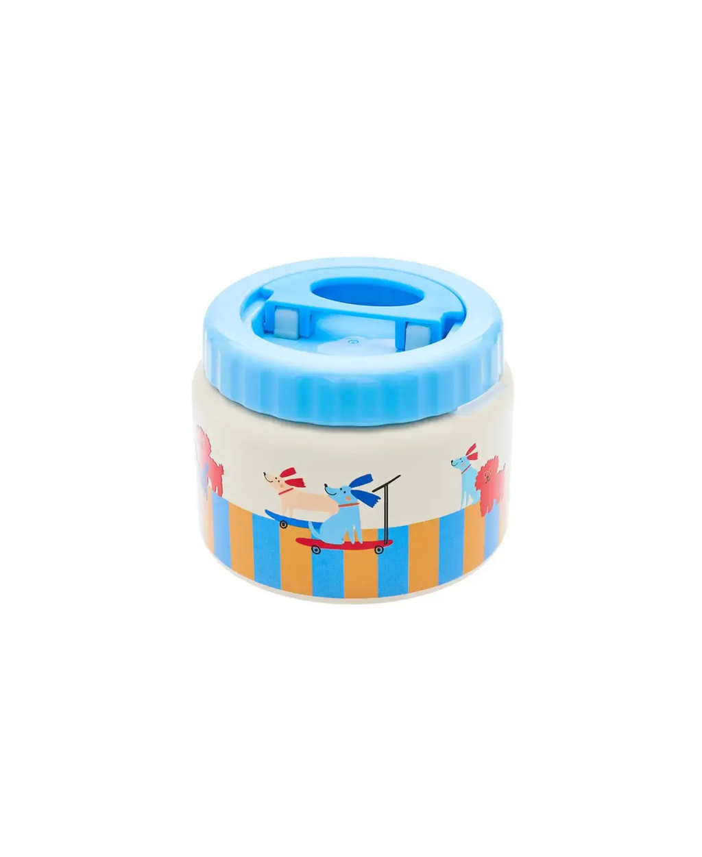 Stainless steel lunch thermos 350ml with blue lid and cartoon animal print by Citron Grenadine