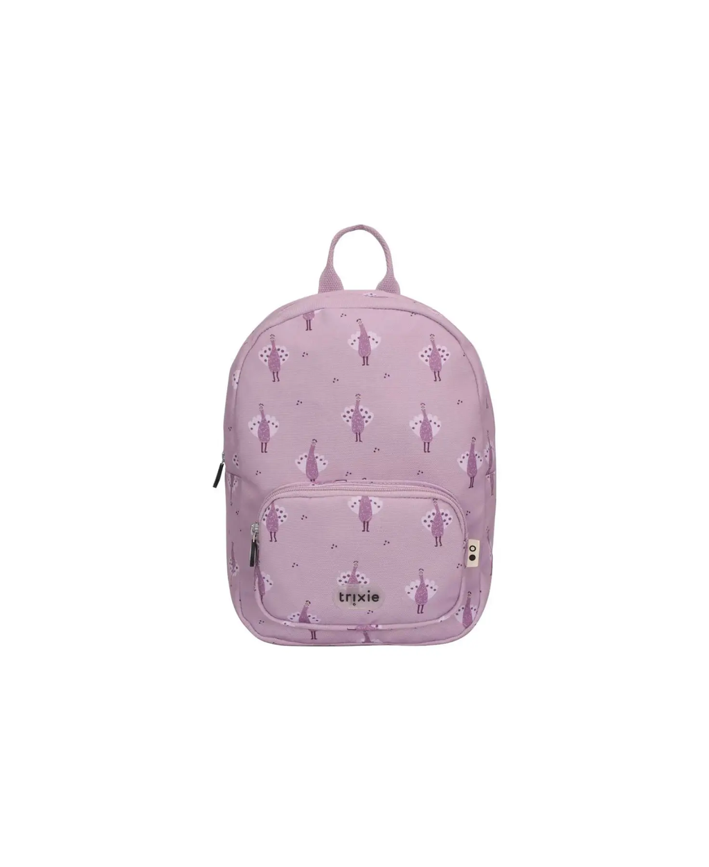 Sac à dos Trixie pastel rose pour écoliers avec imprimés paons et poche frontale, logo Trixie