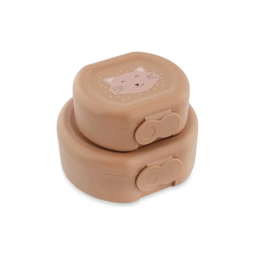 TRIXIE set de 2 boîtes déjeuner Mrs Cat, Citron Grenadine, beige en plastique avec illustration chat sur le couvercle et fermoirs ronds