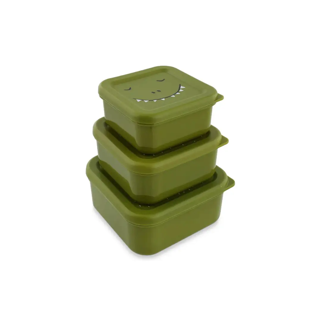 Set de 3 boîtes à déjeuner vert olive TRIXIE Mr Dino avec couvercles, empilables