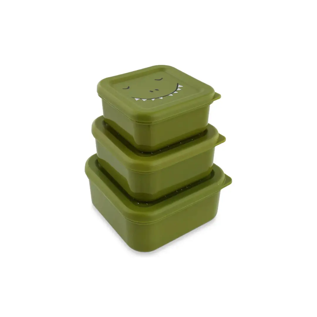 Set de 3 boîtes à déjeuner vert olive TRIXIE Mr Dino avec couvercles, empilables