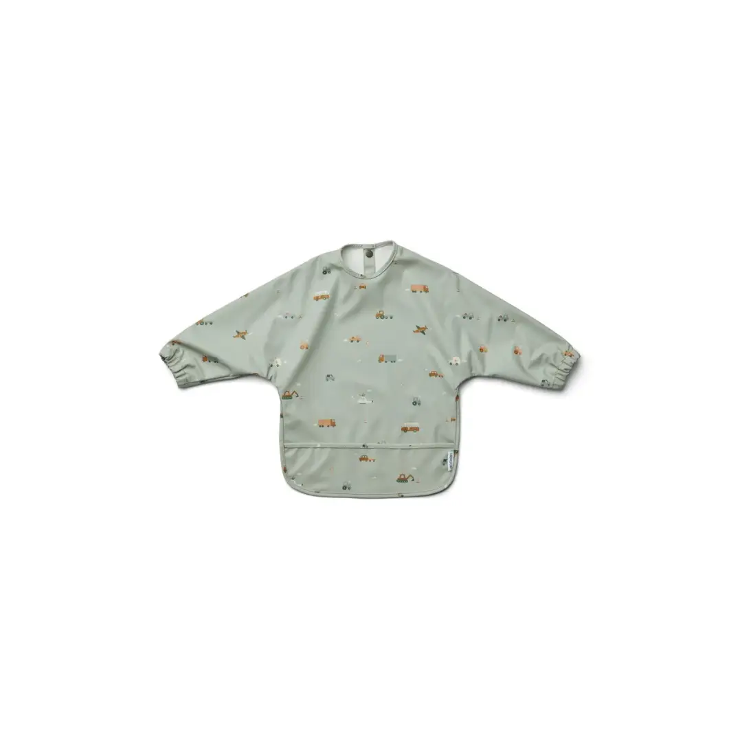 LIEWOOD Merle bib in dove blue with vehicles print