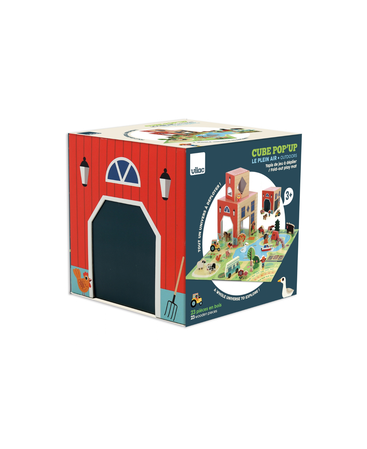 Cube pop up Le plein air en bois - Vilac Citron Grenadine, 23 pièces, jeu d’assemblage, dès 3 ans