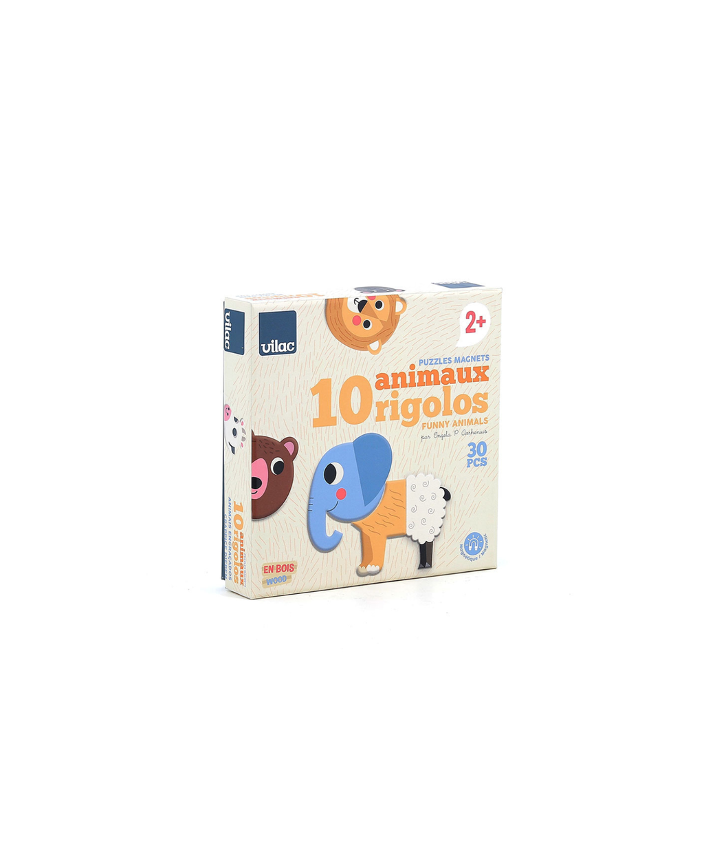 VILAC magnets rigolos: boîte de 10 animaux en bois, puzzles magnétiques pour enfants (30 pièces)