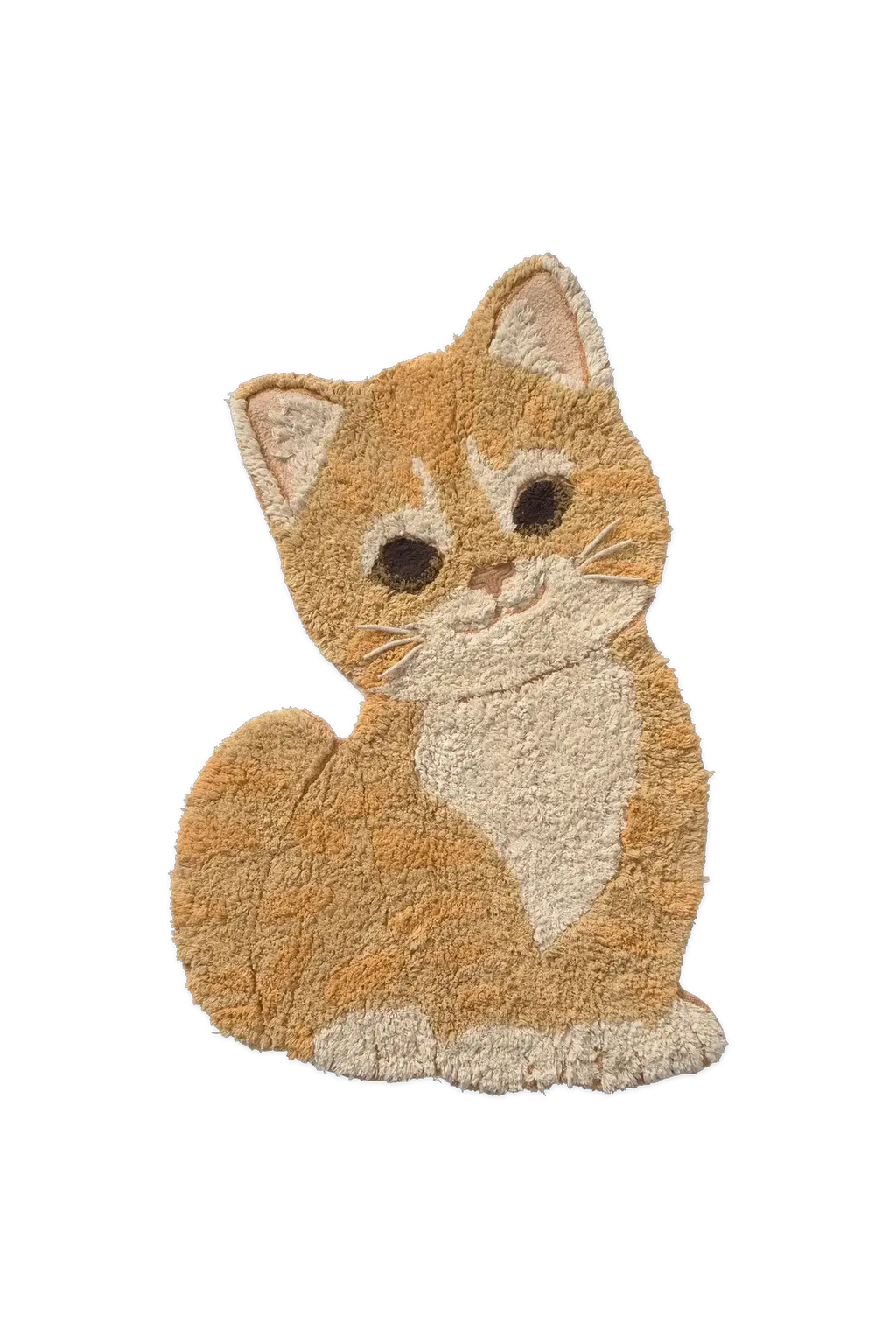 Cat-shaped washable rug Ginger the Cat by Citron Grenadine, petit tapis, orange and cream plush.
