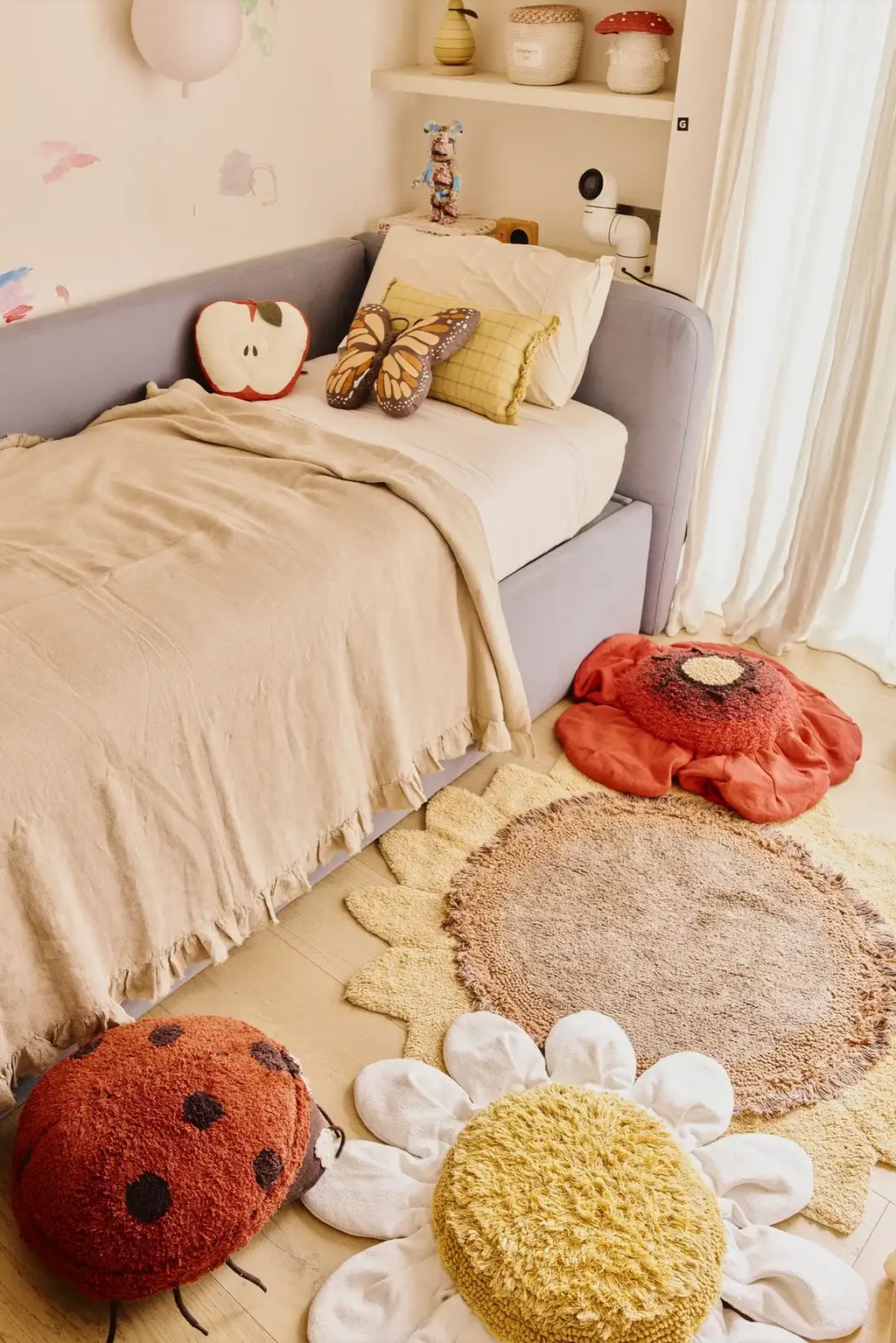Plusieurs tapis fleurs Sunflower lavables; petit tapis jaune et beige décoratif pour chambre d’enfant