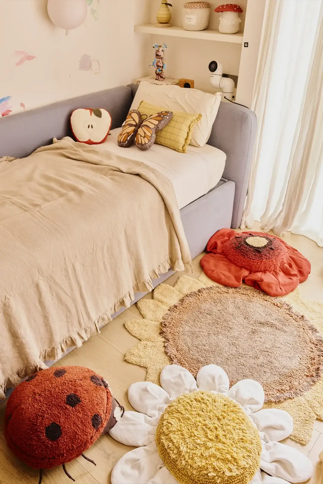 Plusieurs tapis fleurs Sunflower lavables; petit tapis jaune et beige décoratif pour chambre d’enfant