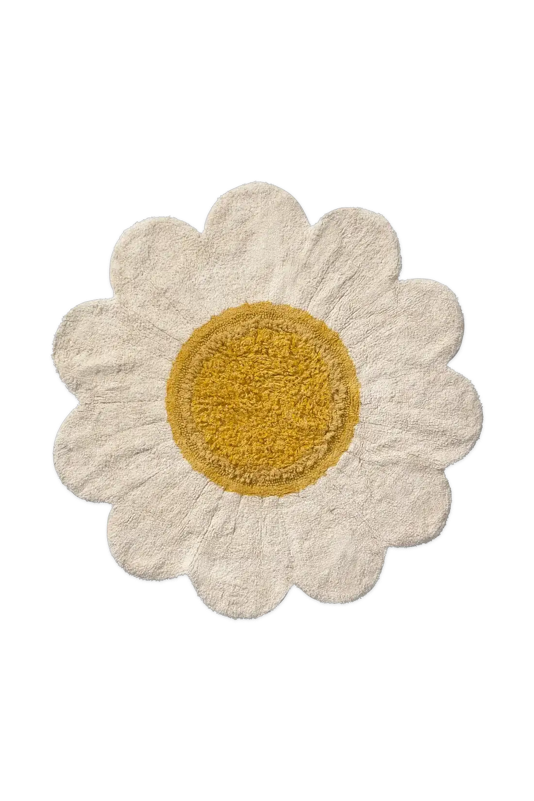 Tapis lavable en forme de marguerite, petit tapis blanc avec cœur jaune